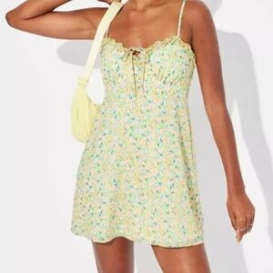 Wild Fable Women's Size 1X Green Print Ruffle Trim Slip Babydoll Dress